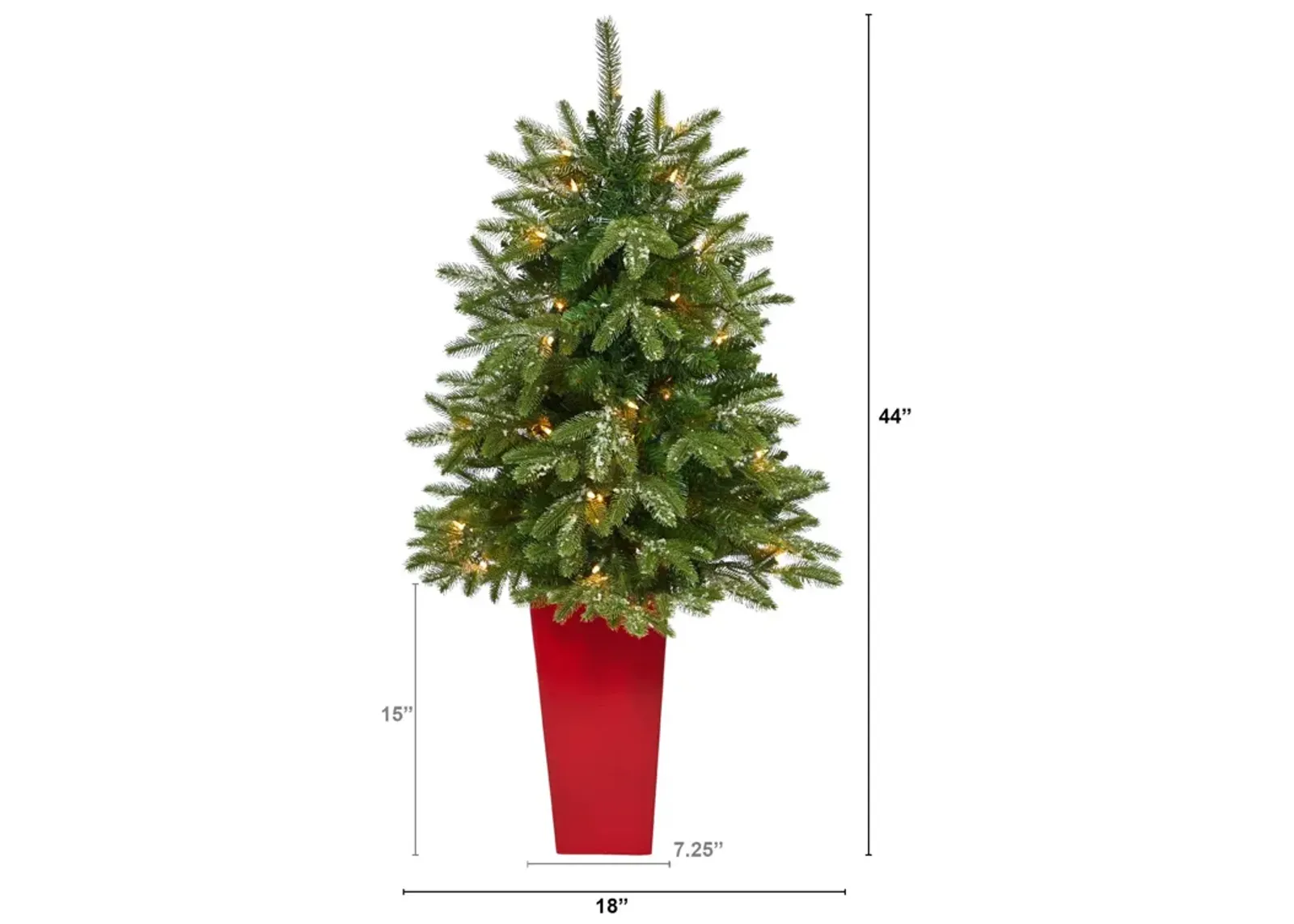 Nearly Natural 44-in Snowed Teton Fir Xmas Tree with 50 Lights in Red Planter