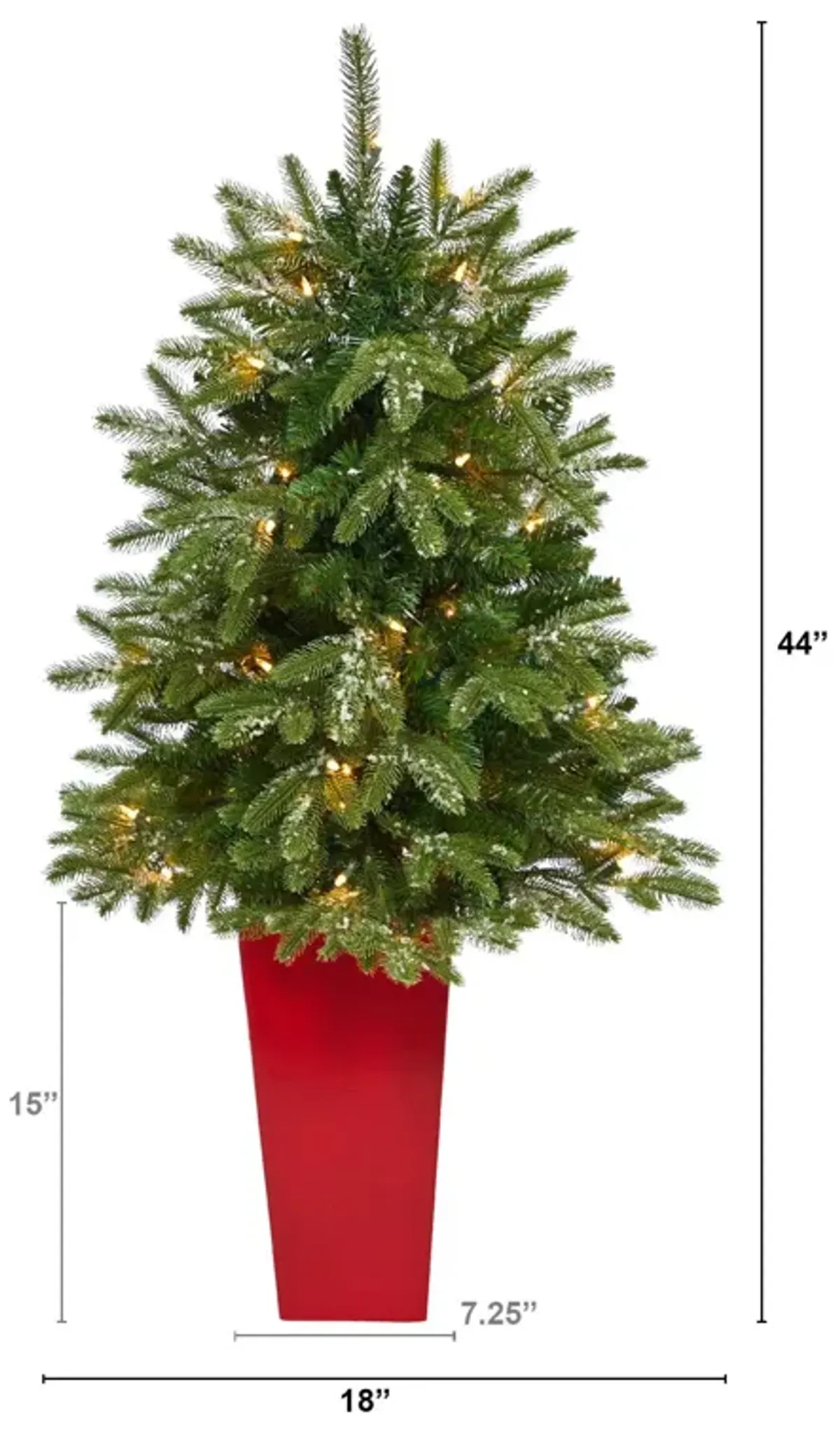 Nearly Natural 44-in Snowed Teton Fir Xmas Tree with 50 Lights in Red Planter