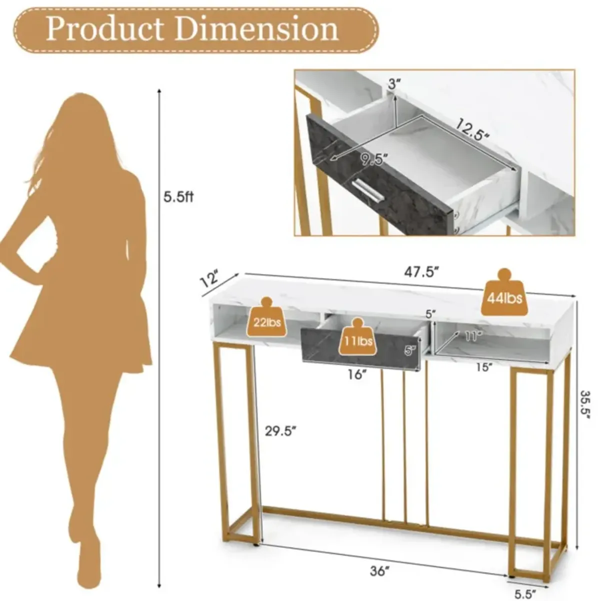 Hivvago Narrow Long Sofa Table for Living Room