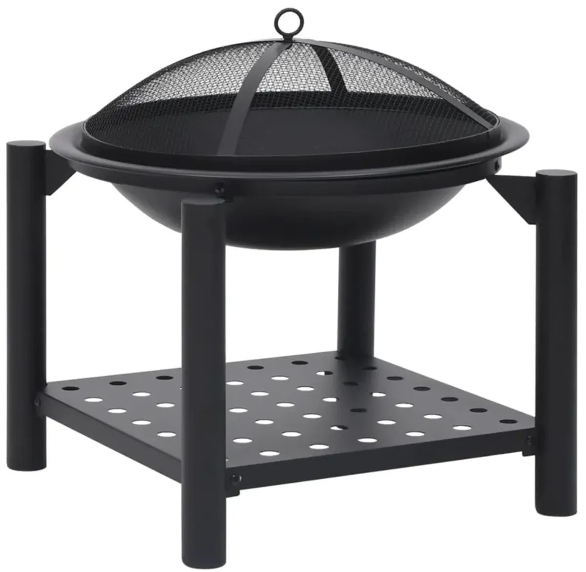 vidaXL Steel Fire Pit - Decorative Outdoor Patio, Garden Heating System with Bonus Poker, Enhanced Safety Features, Additional Storage Shelf, Scandinavian Style