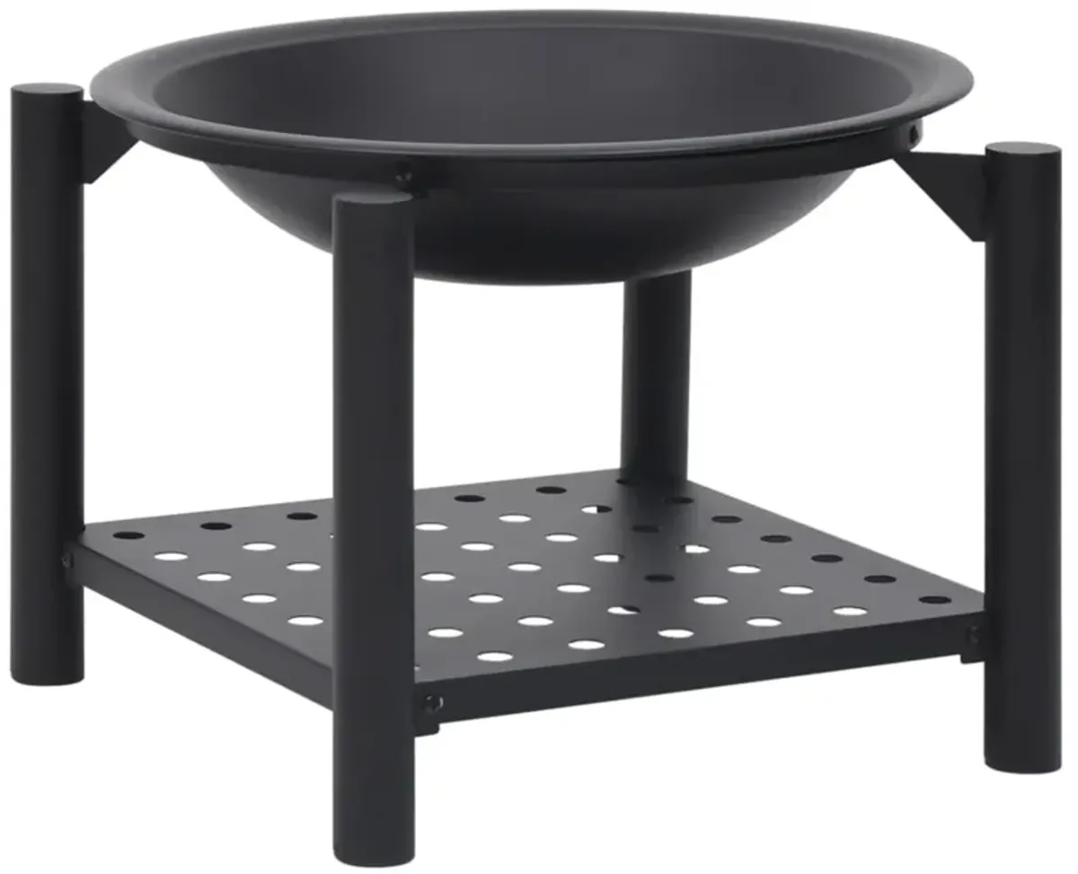 vidaXL Steel Fire Pit - Decorative Outdoor Patio, Garden Heating System with Bonus Poker, Enhanced Safety Features, Additional Storage Shelf, Scandinavian Style