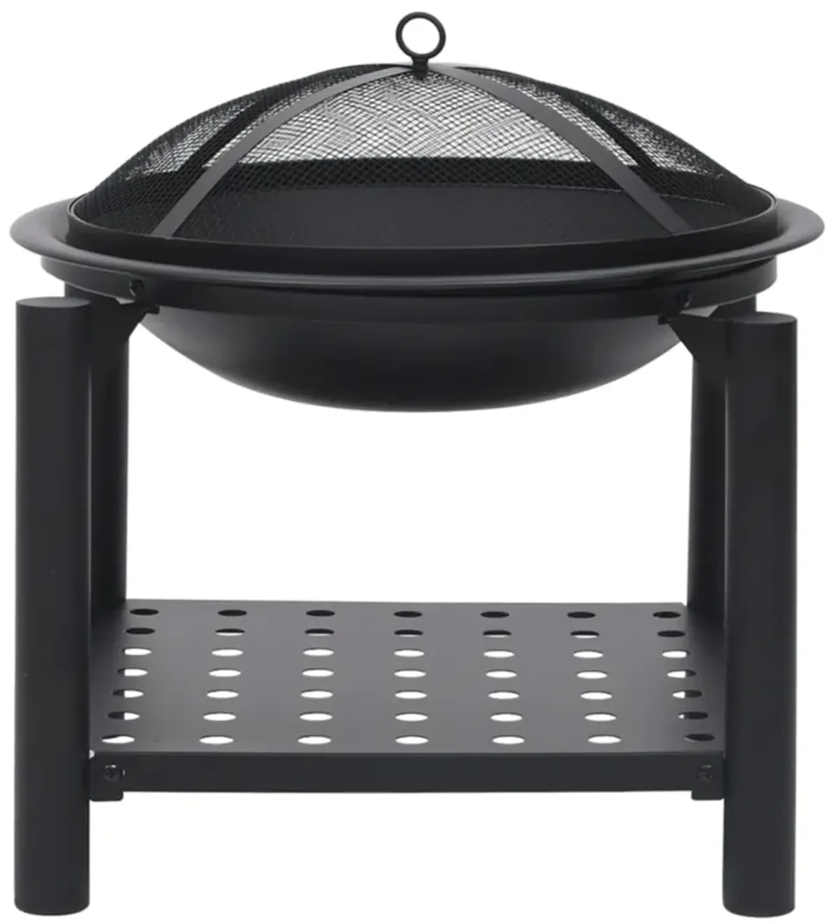 vidaXL Steel Fire Pit - Decorative Outdoor Patio, Garden Heating System with Bonus Poker, Enhanced Safety Features, Additional Storage Shelf, Scandinavian Style