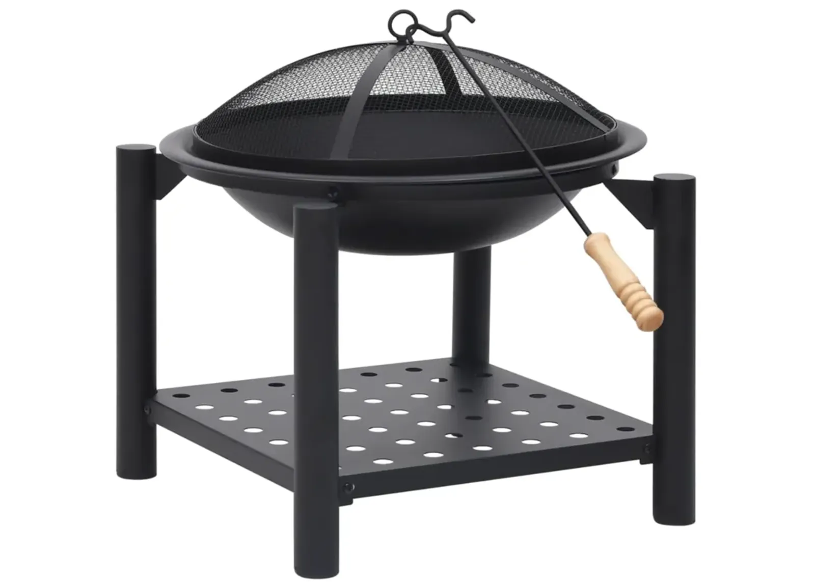 vidaXL Steel Fire Pit - Decorative Outdoor Patio, Garden Heating System with Bonus Poker, Enhanced Safety Features, Additional Storage Shelf, Scandinavian Style