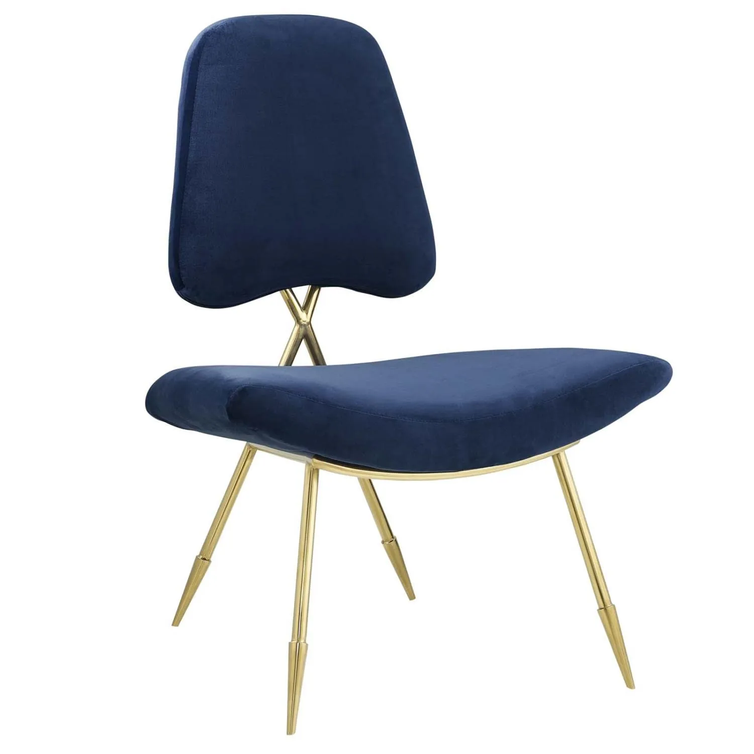 Modway Ponder Performance Velvet Upholstered Modern Lounge Accent Chair in Navy with Gold Stainless Steel Legs