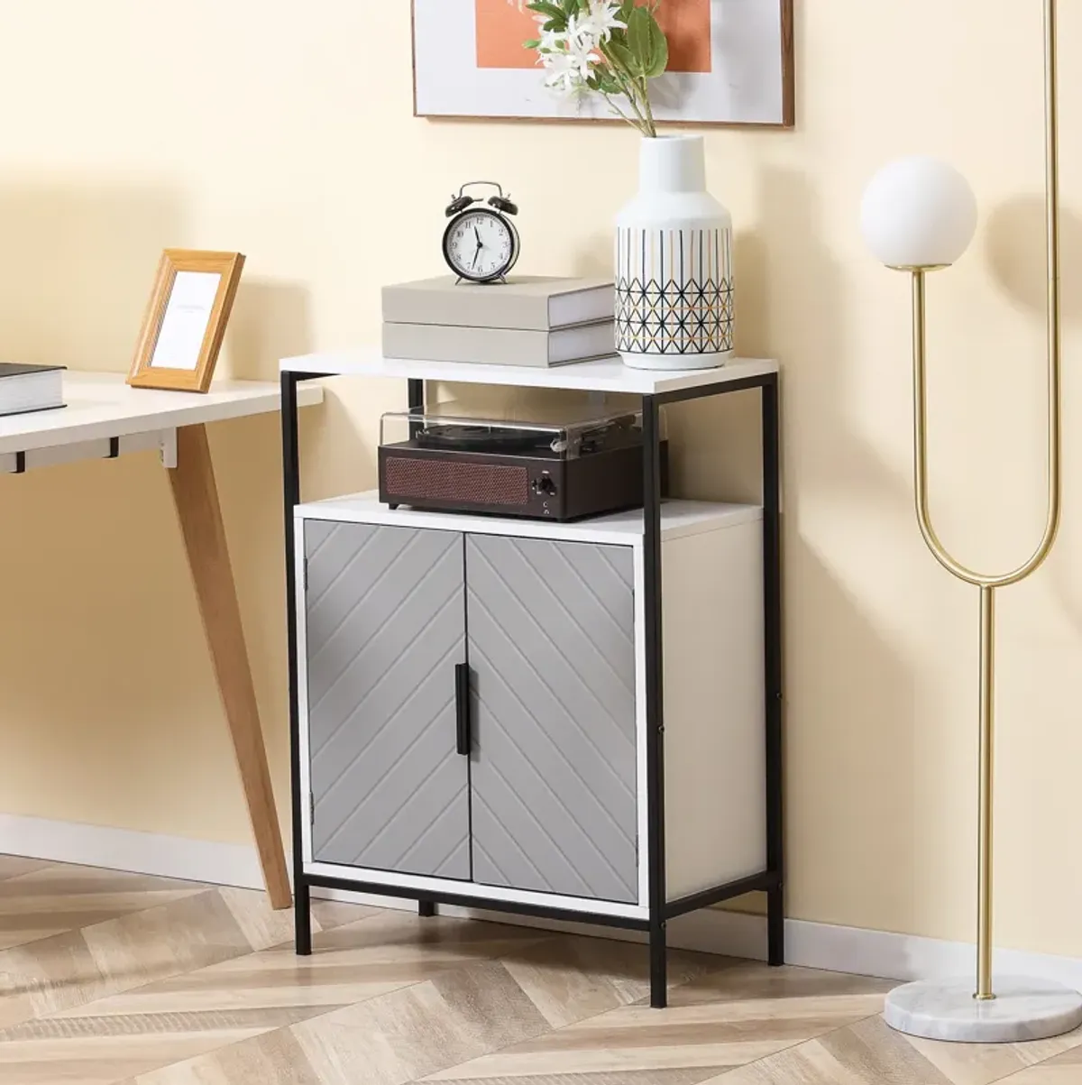Gray Versatile Storage: Cabinet with Door & Shelf for Multiple Rooms