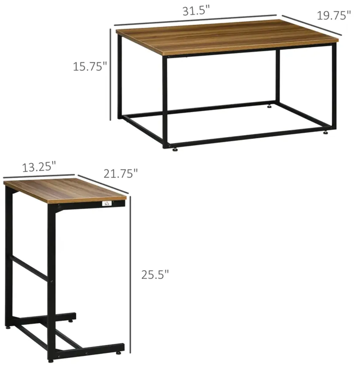 Industrial Living Room Set: 2 Nesting Tables with Metal Frame