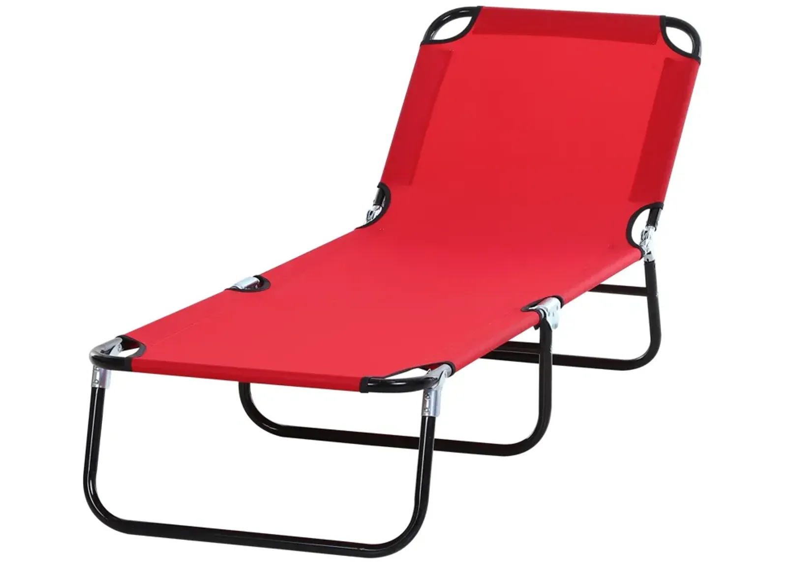 Red Outdoor Lounger: Portable 5-Position Folding Chaise for Beach, Poolside, Patio