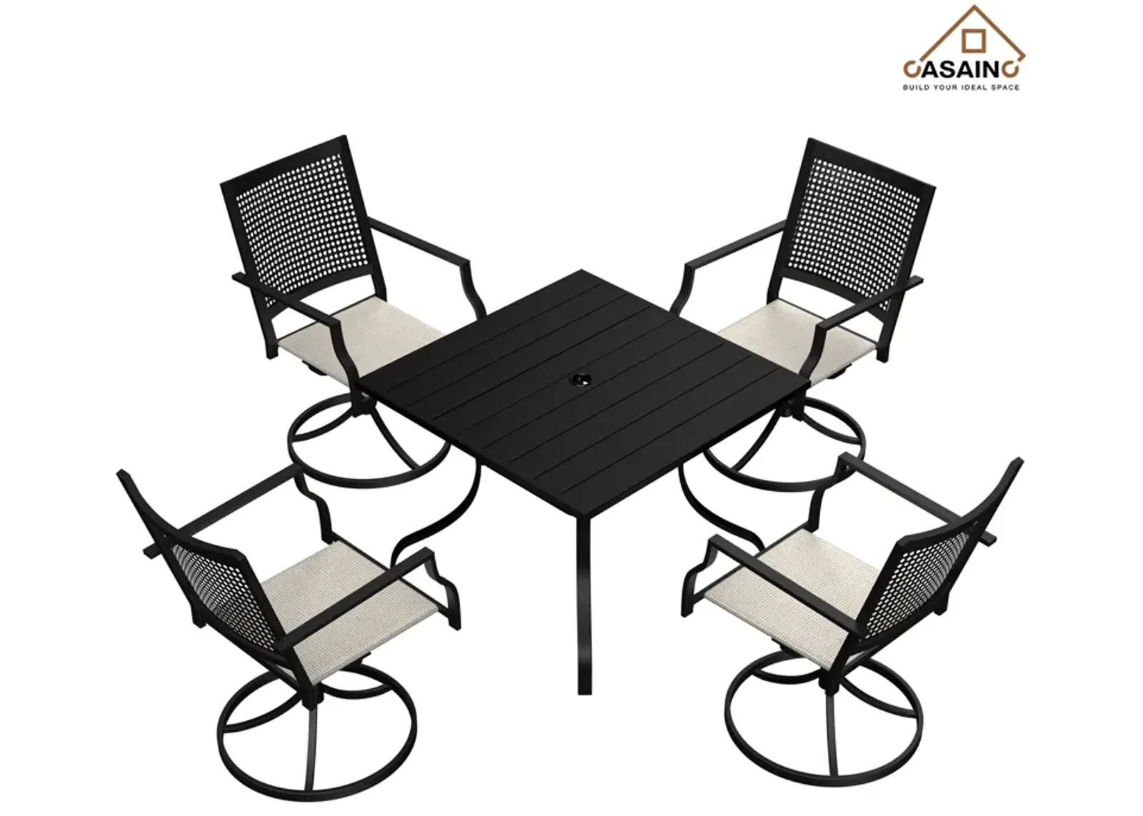 5 Piece Steel Frame Patio Dining Set, Swivel Dining Chair