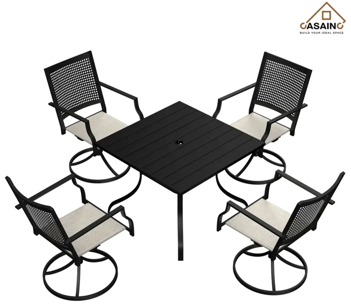 5 Piece Steel Frame Patio Dining Set, Swivel Dining Chair