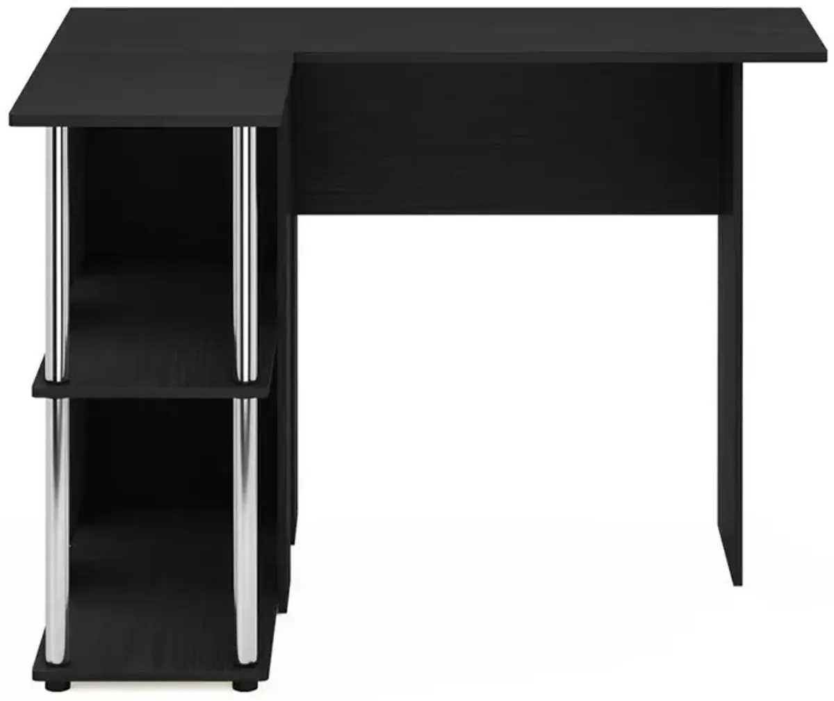 Furinno Abbott L-Shape Desk with Bookshelf, Americano, Stainless Steel Tubes