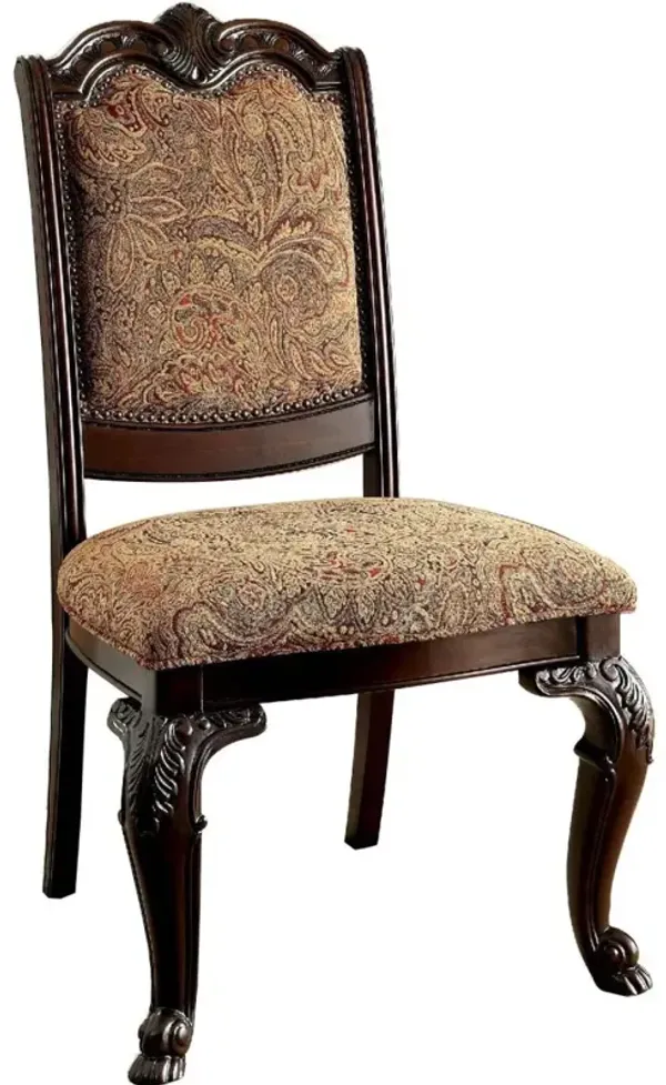 Traditional Formal Set of 2 Side Chairs Brown Cherry Solid wood Chair Padded Fabric Upholstered Seat Kitchen Dining Room Furniture