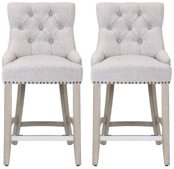 WestinTrends 24" Linen Fabric Tufted Upholstered Counter Stool (Set of 2)