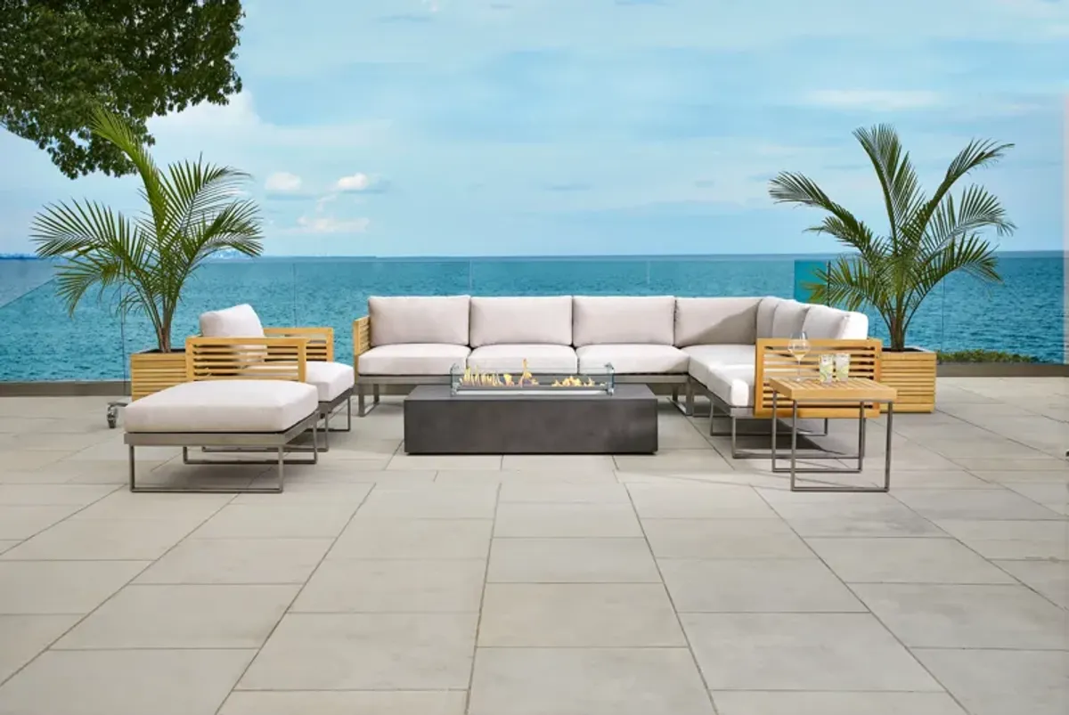 Monterey 4 Seater Chat Set with Coffee Table and Side Table - Aluminum and Teak