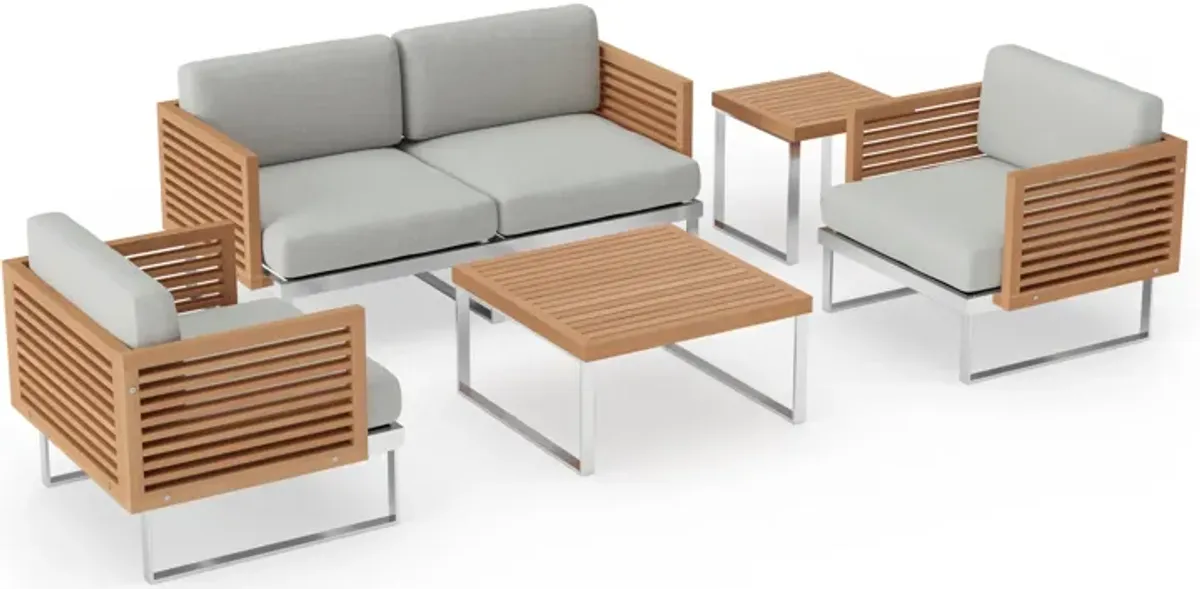 Monterey 4 Seater Chat Set with Coffee Table and Side Table - Aluminum and Teak