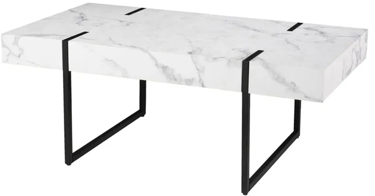 Hivvago 43 Inch  White And Black Faux Marble And Metal With Iron Coffee Table