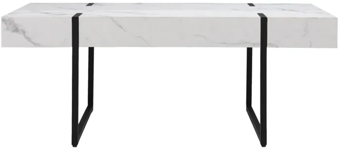Hivvago 43 Inch  White And Black Faux Marble And Metal With Iron Coffee Table