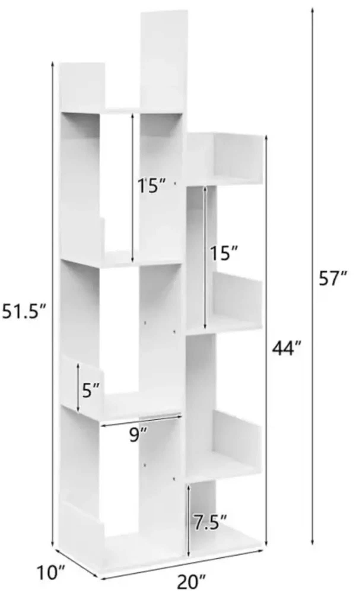 Hivvago 8 Shelf Wood Bookshelf with 8 Book Shelves for Home Office Decor