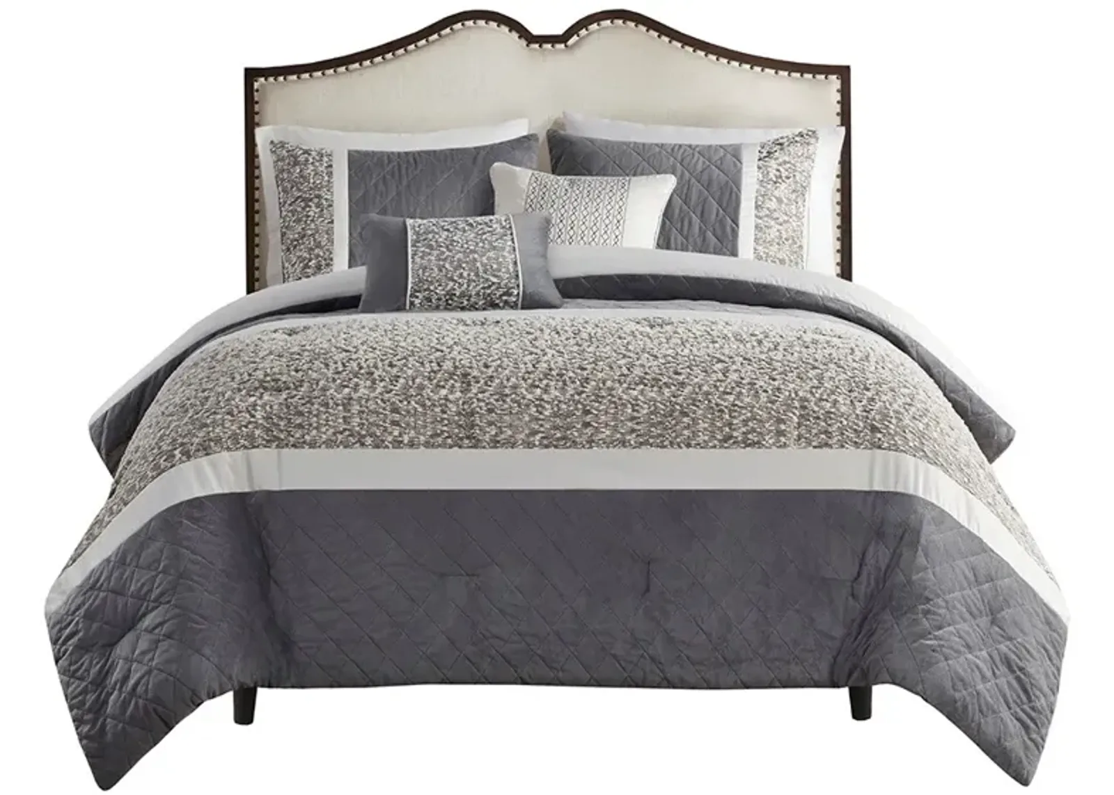 Gracie Mills Cecilia 5 Piece Textured Jacquard Stripe Comforter Set with Throw Pillows