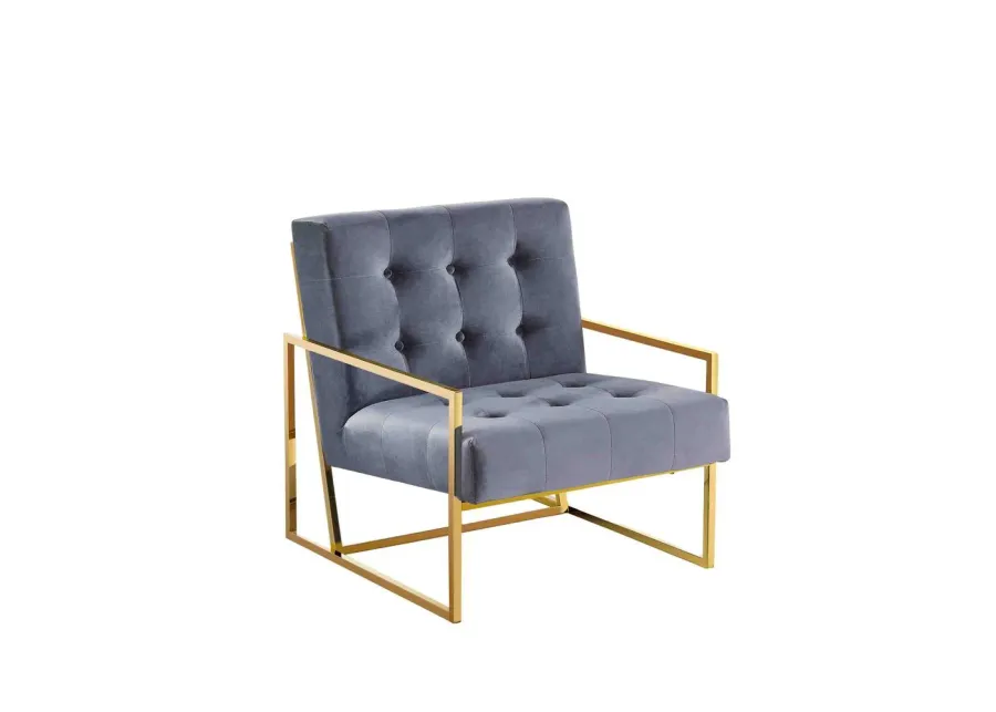 Beethoven 31.5" Velvet Accent Chair in Gray/Gold Plated