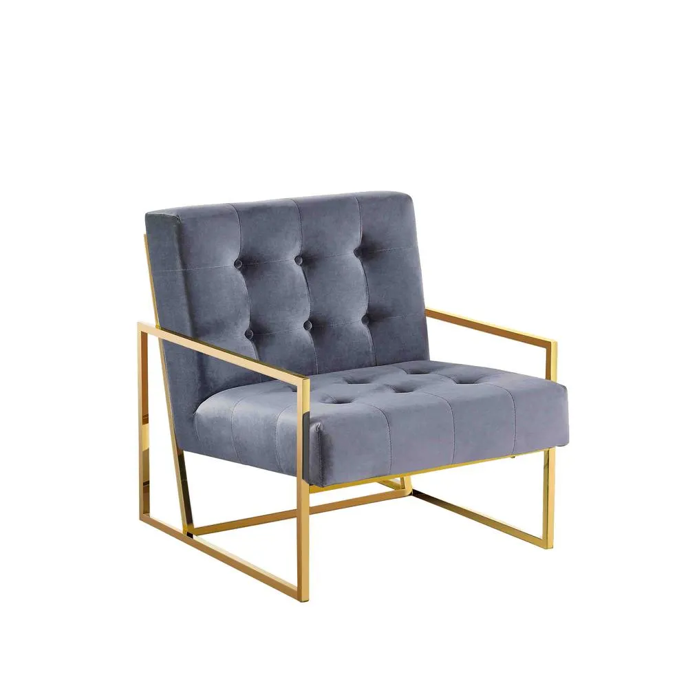 Beethoven 31.5" Velvet Accent Chair in Gray/Gold Plated