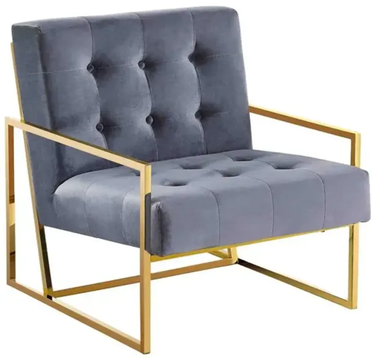 Beethoven 31.5" Velvet Accent Chair in Gray/Gold Plated