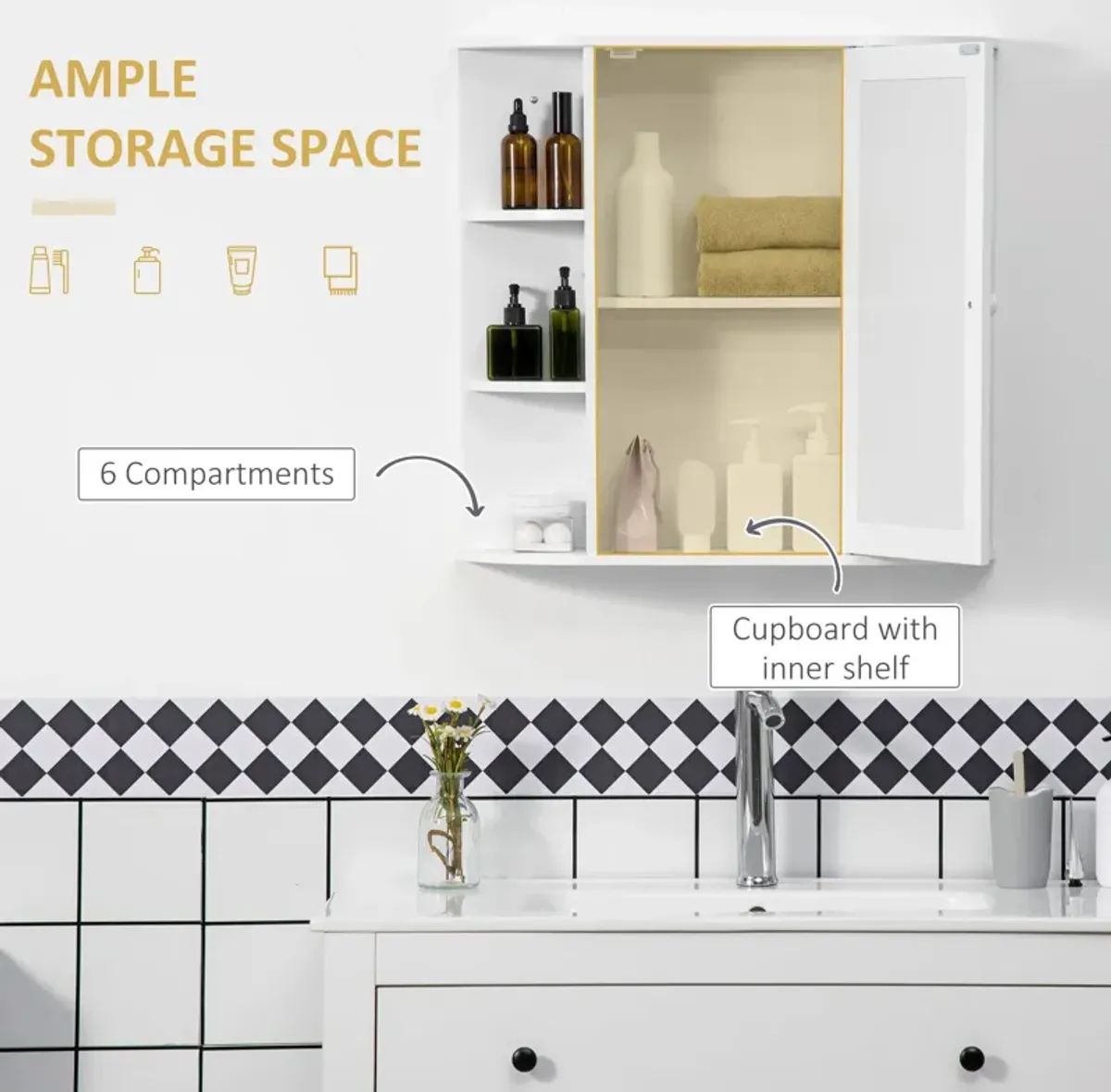 White Bathroom Organizer: Over-Sink Cabinet with Mirrored Door