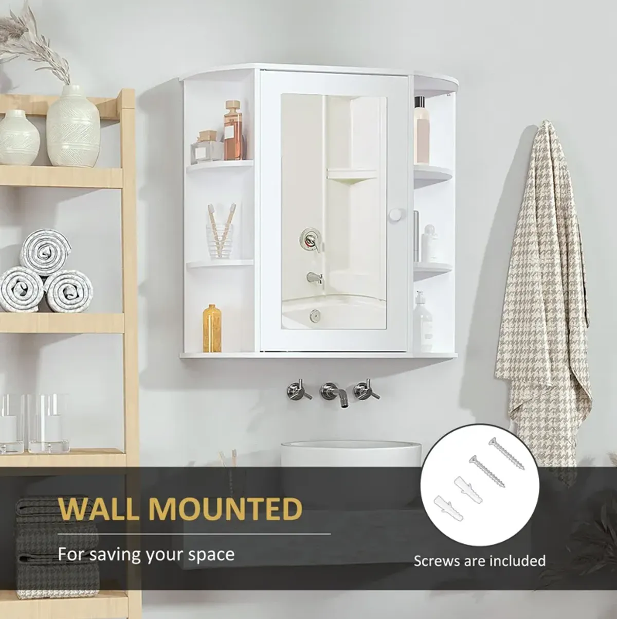 White Bathroom Organizer: Over-Sink Cabinet with Mirrored Door