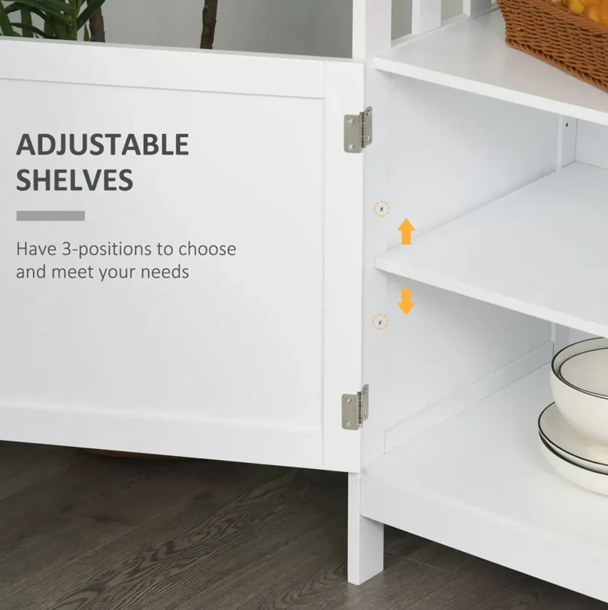 White Dining Room Storage: Wooden Buffet Console with Cabinet and Shelf