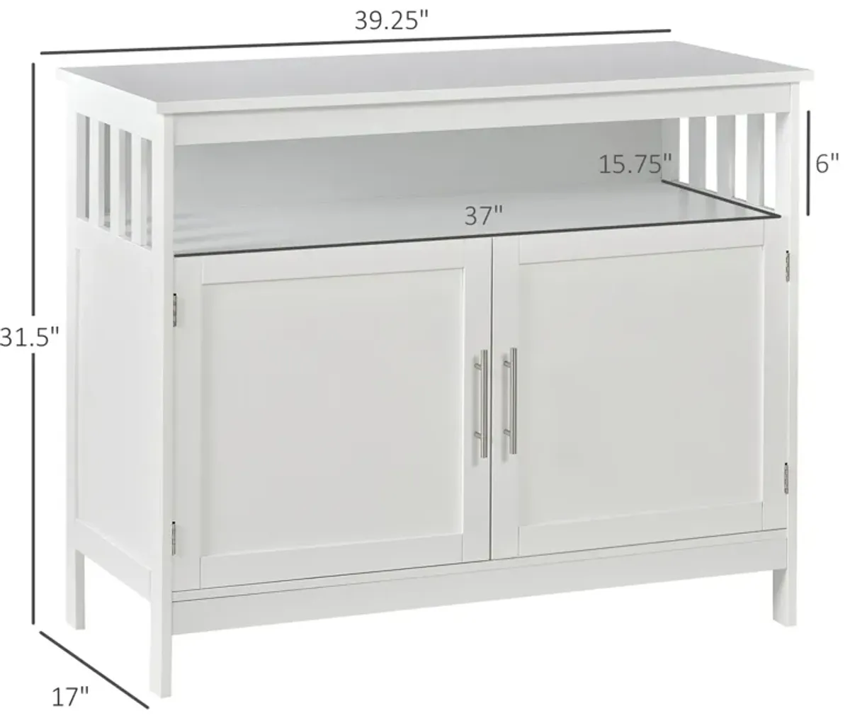 White Dining Room Storage: Wooden Buffet Console with Cabinet and Shelf