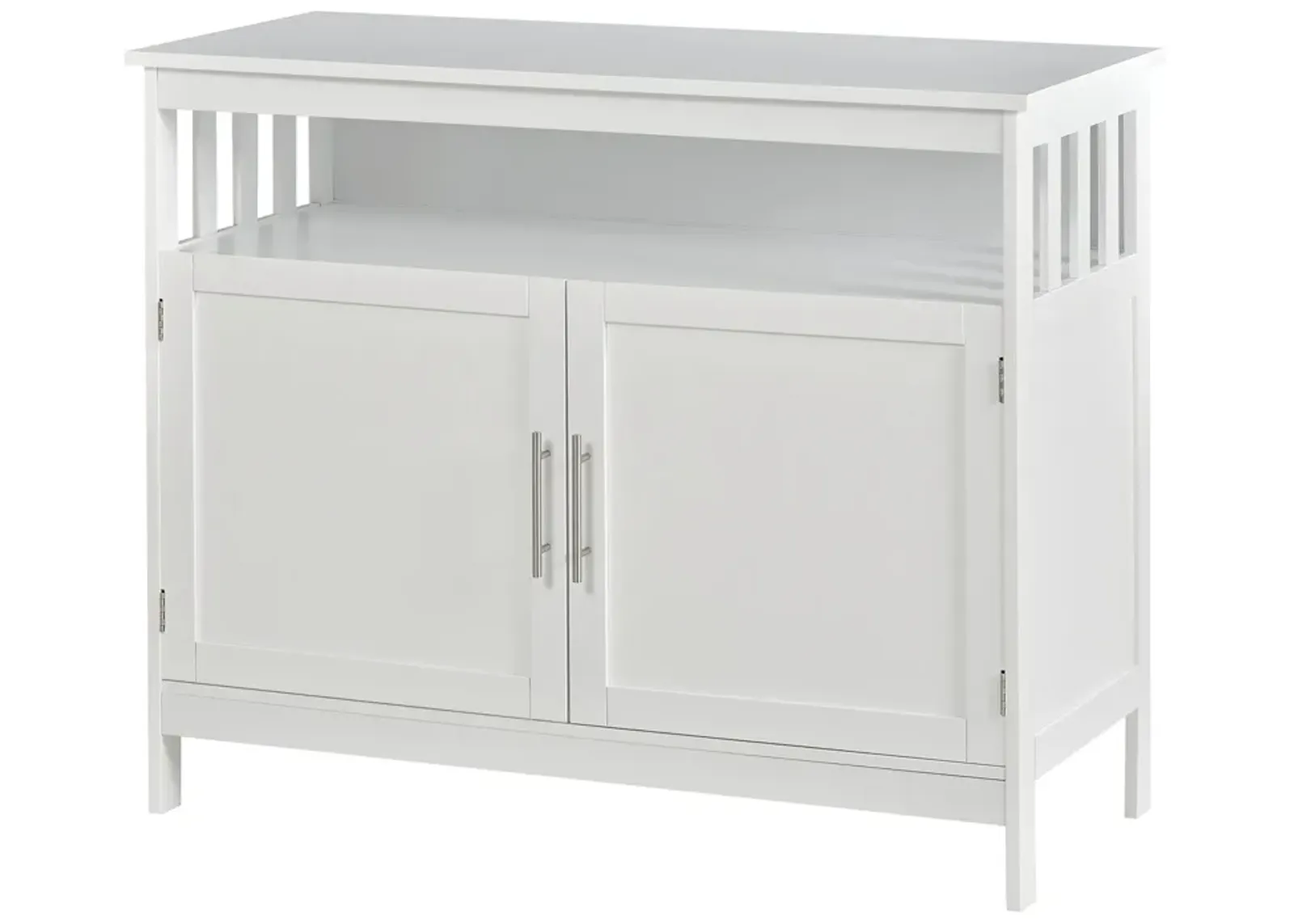 White Dining Room Storage: Wooden Buffet Console with Cabinet and Shelf