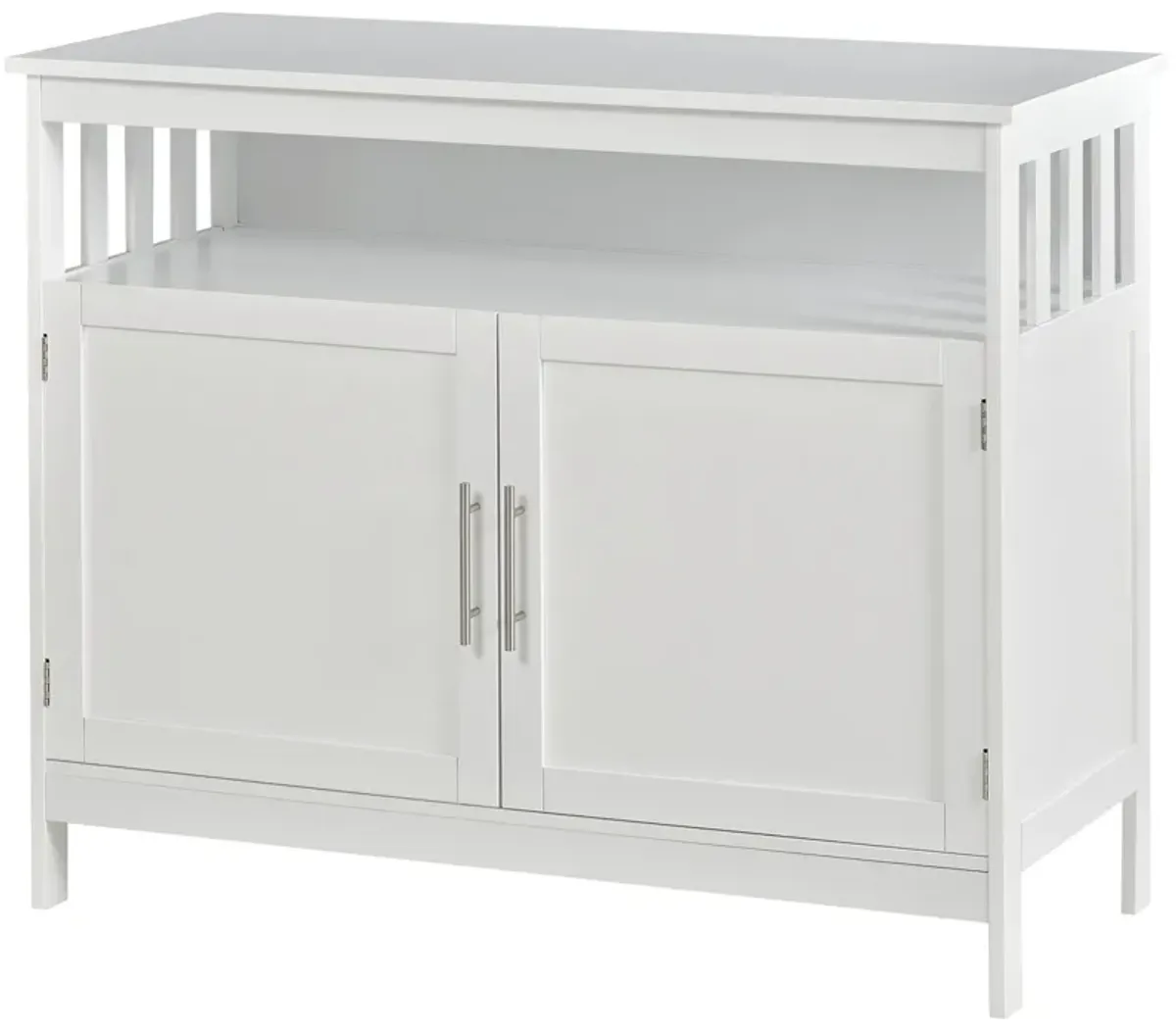 White Dining Room Storage: Wooden Buffet Console with Cabinet and Shelf