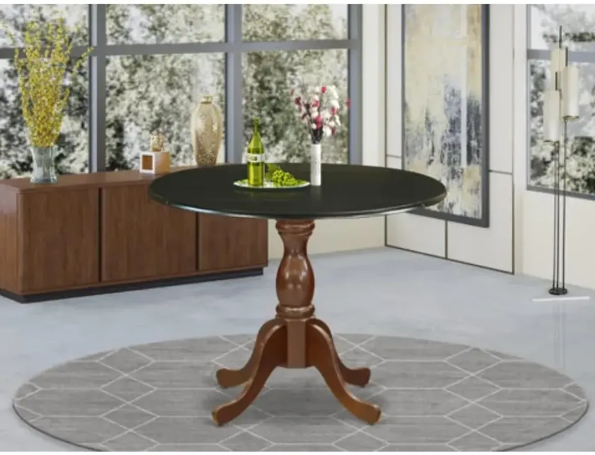 East West Furniture Kitchen Table with Drop Leaves - Black Table Top and Mahogany Pedestal Leg Finish