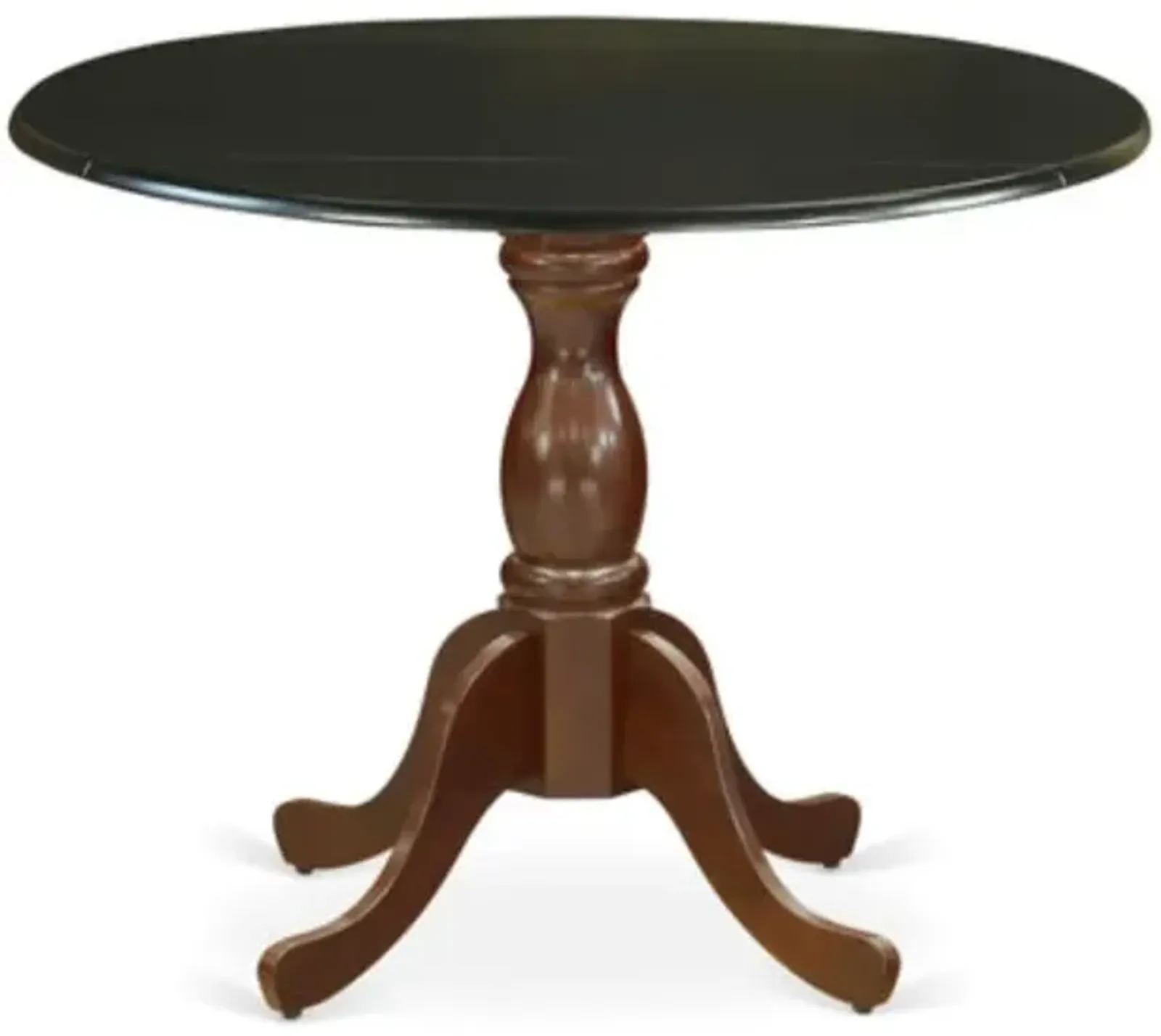 East West Furniture Kitchen Table with Drop Leaves - Black Table Top and Mahogany Pedestal Leg Finish