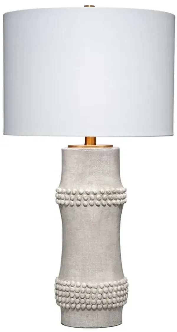 Lemy 28 Inch Table Lamp, Round Linen Drum Shade, Dotted White Base - Benzara