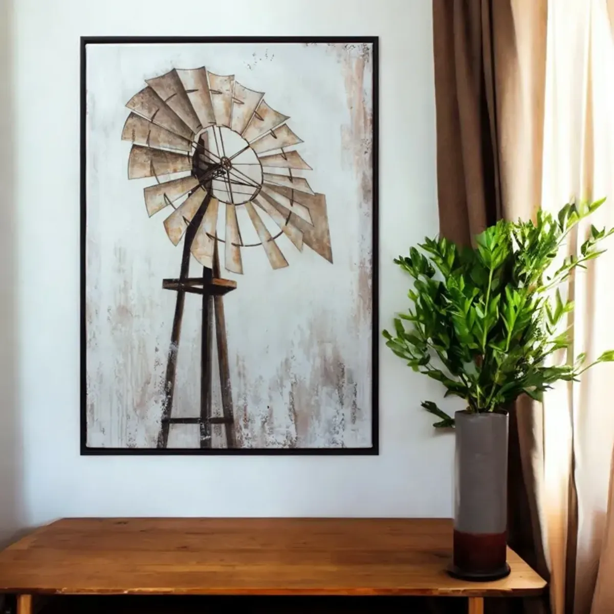 Framed Windmill Print for Rustic Home Décor and Wall Art