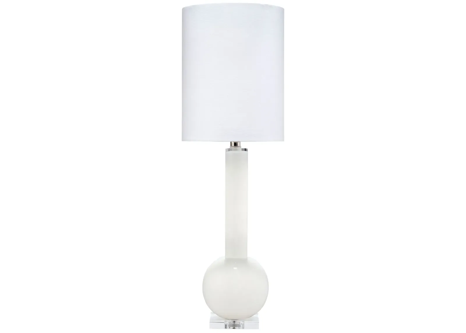 Studio Table Lamp, Leaf Green Glass With Tall Thin Drum Shade, White