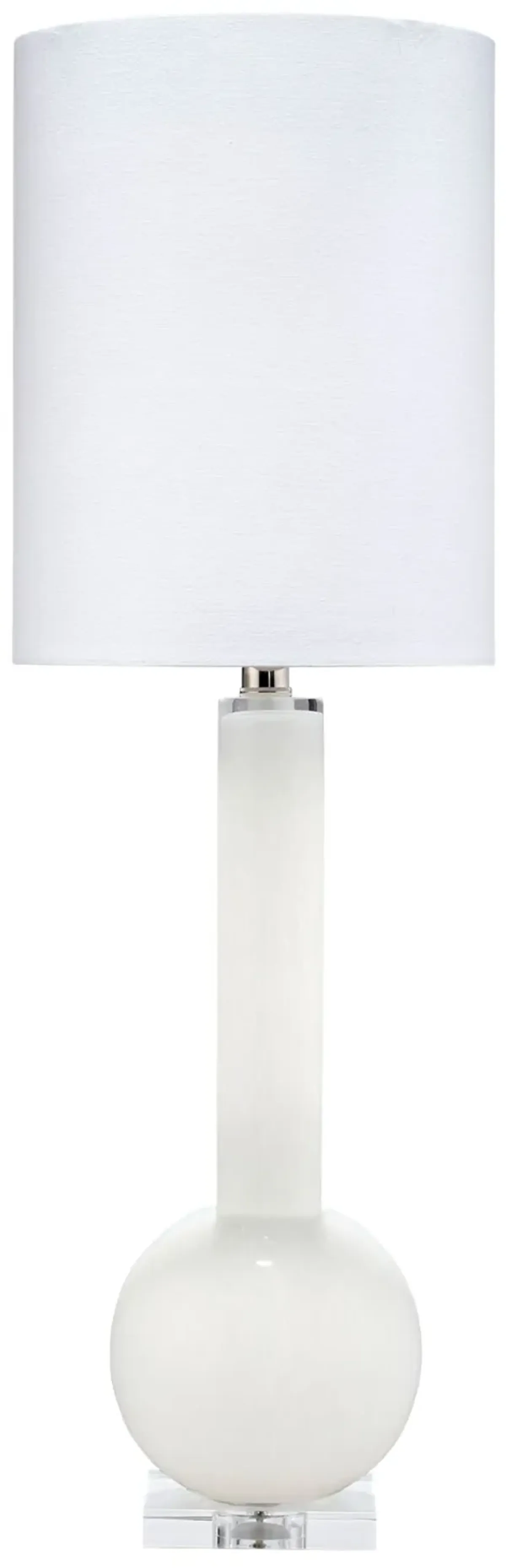 Studio Table Lamp, Leaf Green Glass With Tall Thin Drum Shade, White