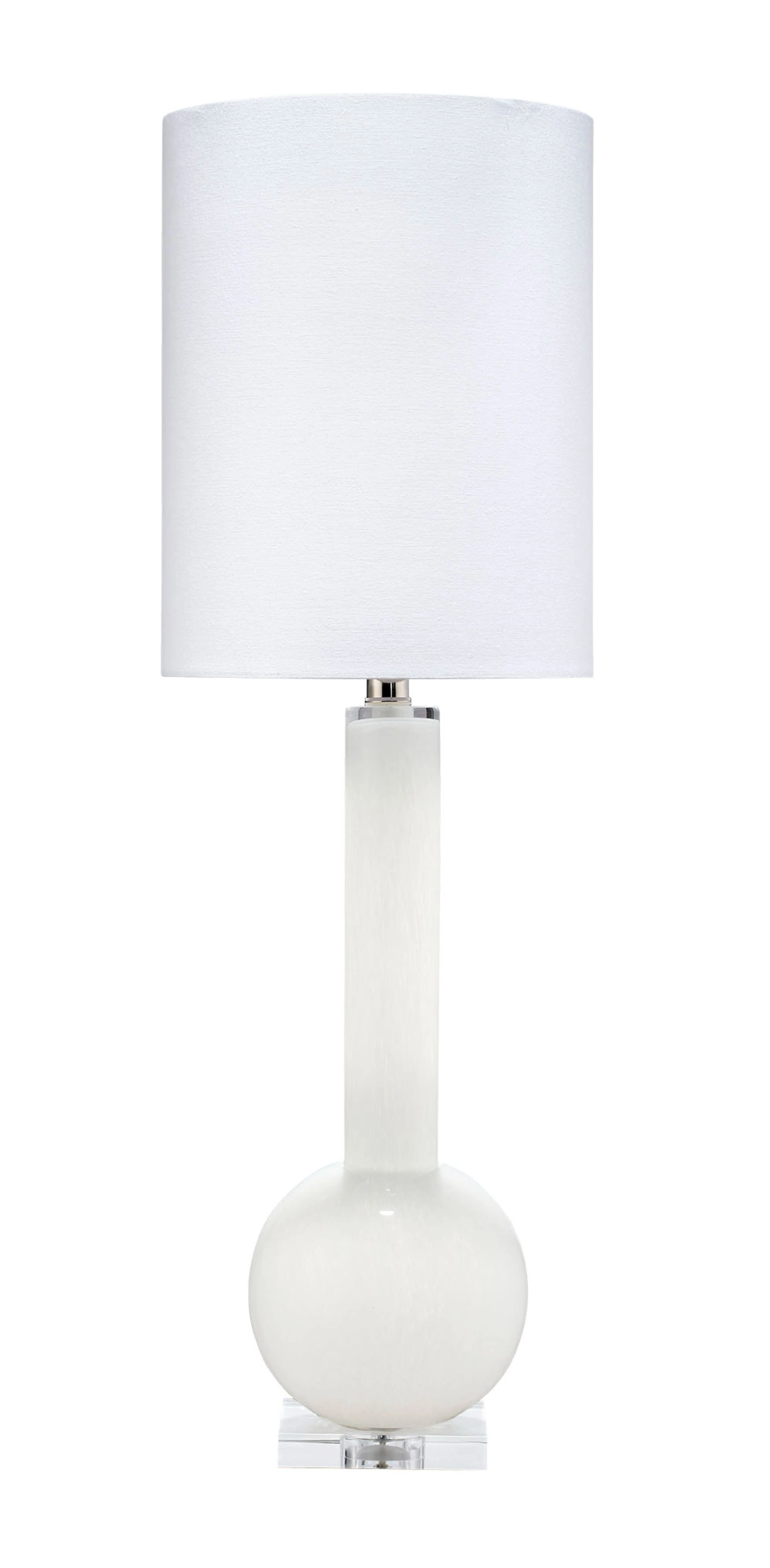 Studio Table Lamp, Leaf Green Glass With Tall Thin Drum Shade, White