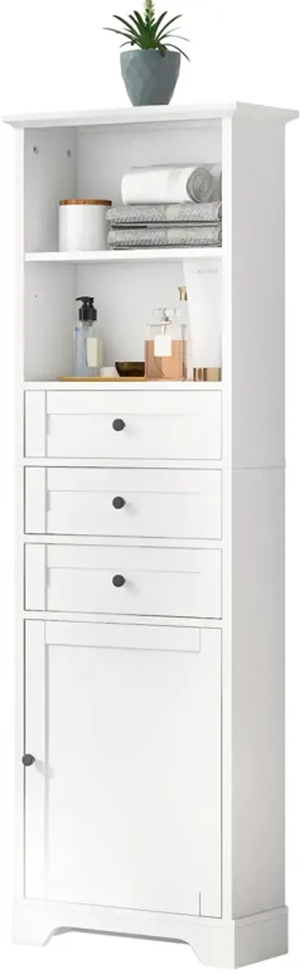 Streamdale White Tall Storage Cabinet with 3 Drawers and Adjustable Shelves