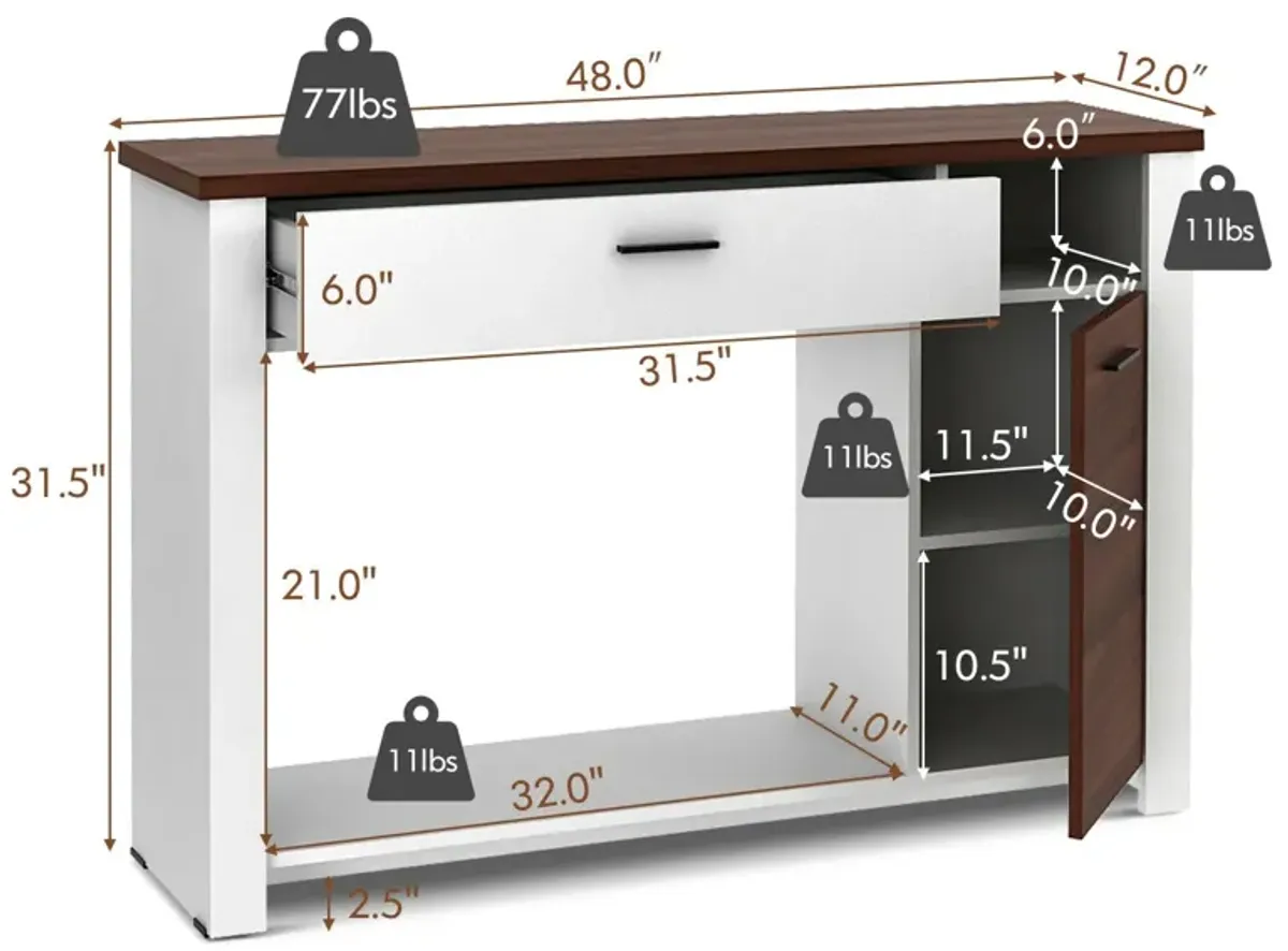 48 Inch Console Table with Drawer and Cabinet