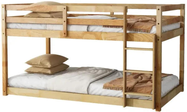 Whisen Rubber Wooden Twin over Twin Loft Bed with Ladder ,Upper and Bottom Bed Platforms crafted with Strengthened Slats - Natural