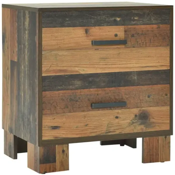 2 Drawer Rustic Nightstand with Nails and Grain Details, Dark Brown-Benzara