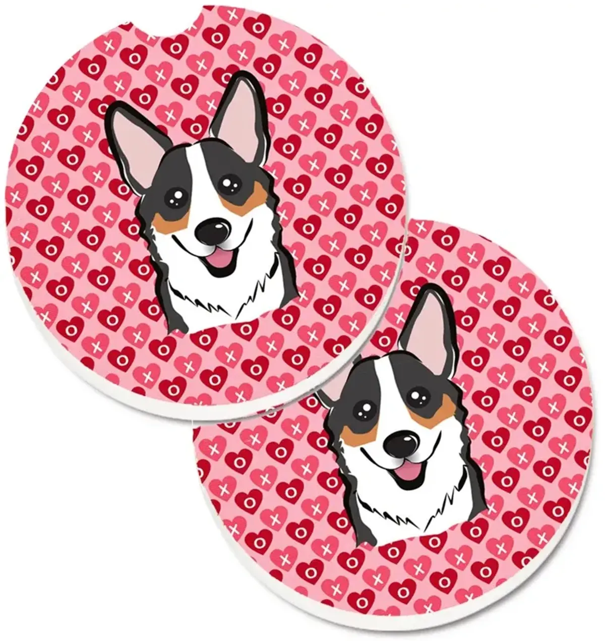 Caroline's Treasures Tricolor Corgi Hearts Set of 2 Cup Holder Car Coasters, 2.56, Multicolor