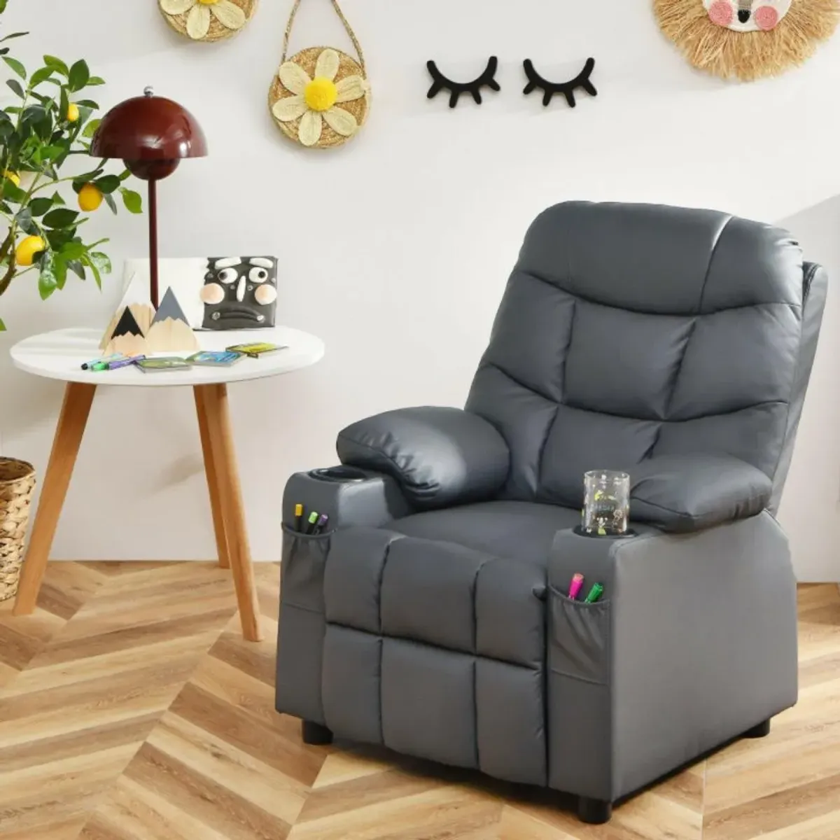 Hivvago Kids Recliner Chair with Cup Holder and Footrest for Children