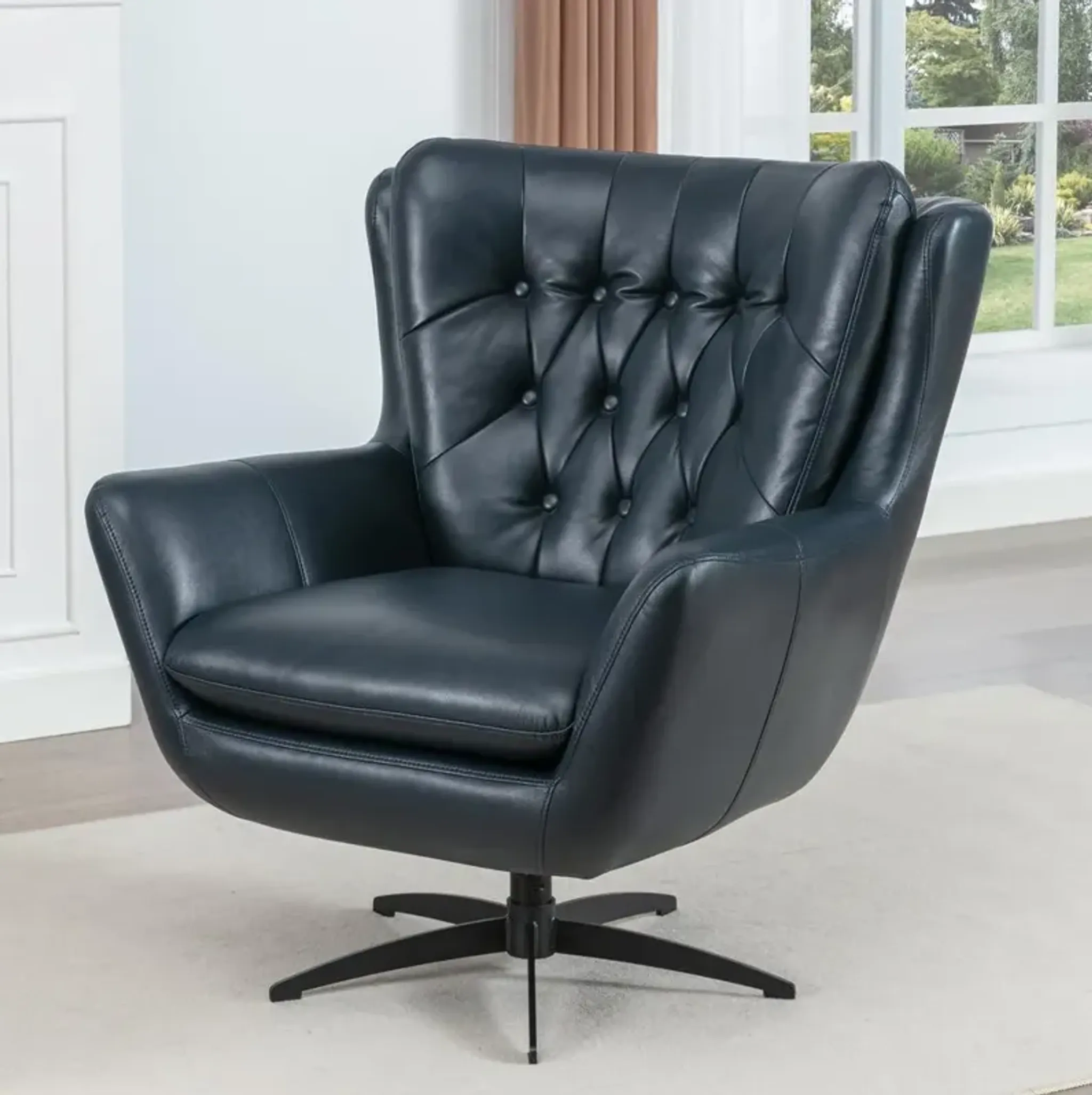 Comfort Pointe Clayton Midnight Blue Tufted Faux Leather Swivel Chair ...