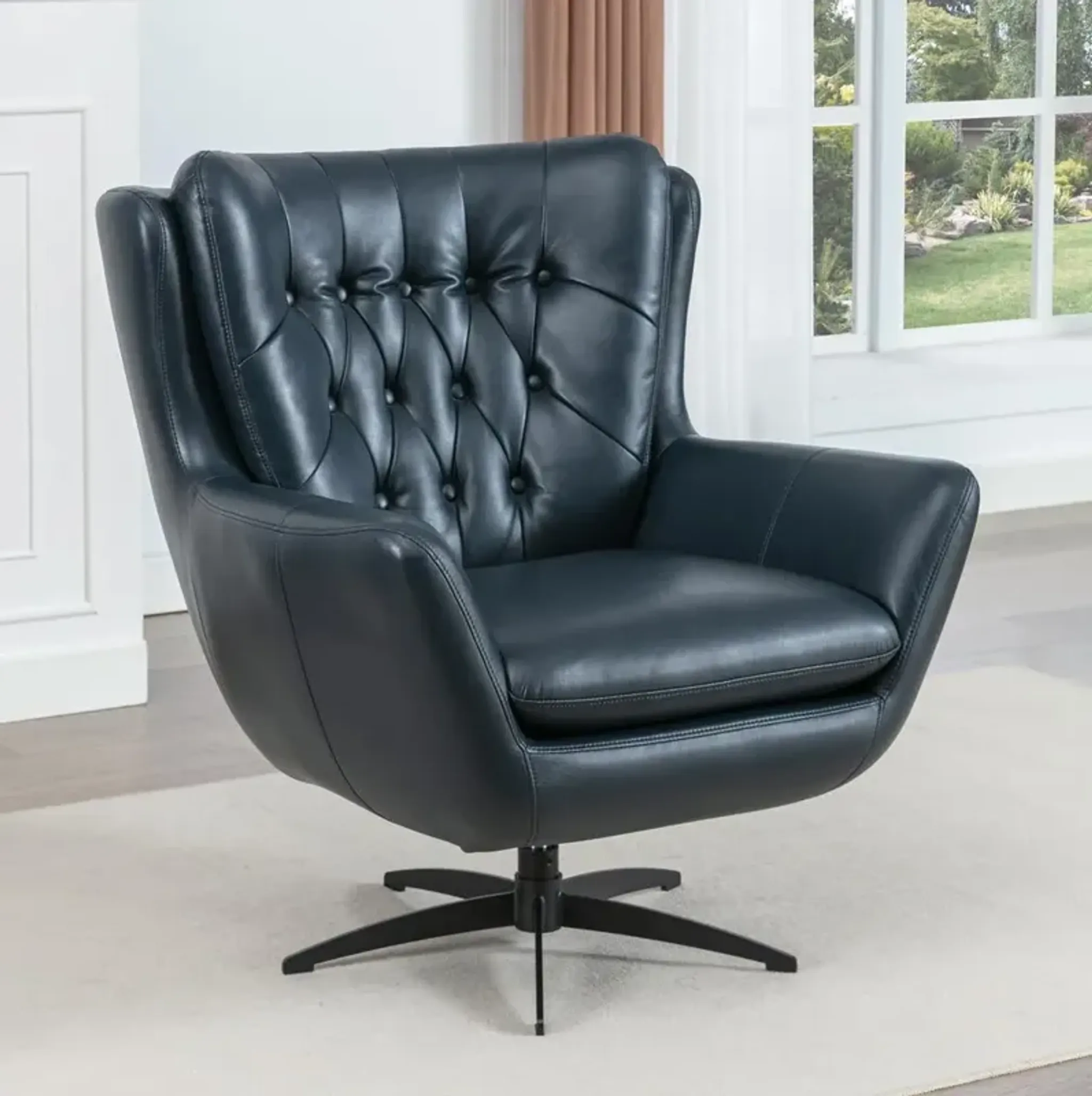 Comfort Pointe Clayton Midnight Blue Tufted Faux Leather Swivel Chair ...