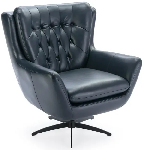Comfort Pointe Clayton Midnight Blue Tufted Faux Leather Swivel Chair