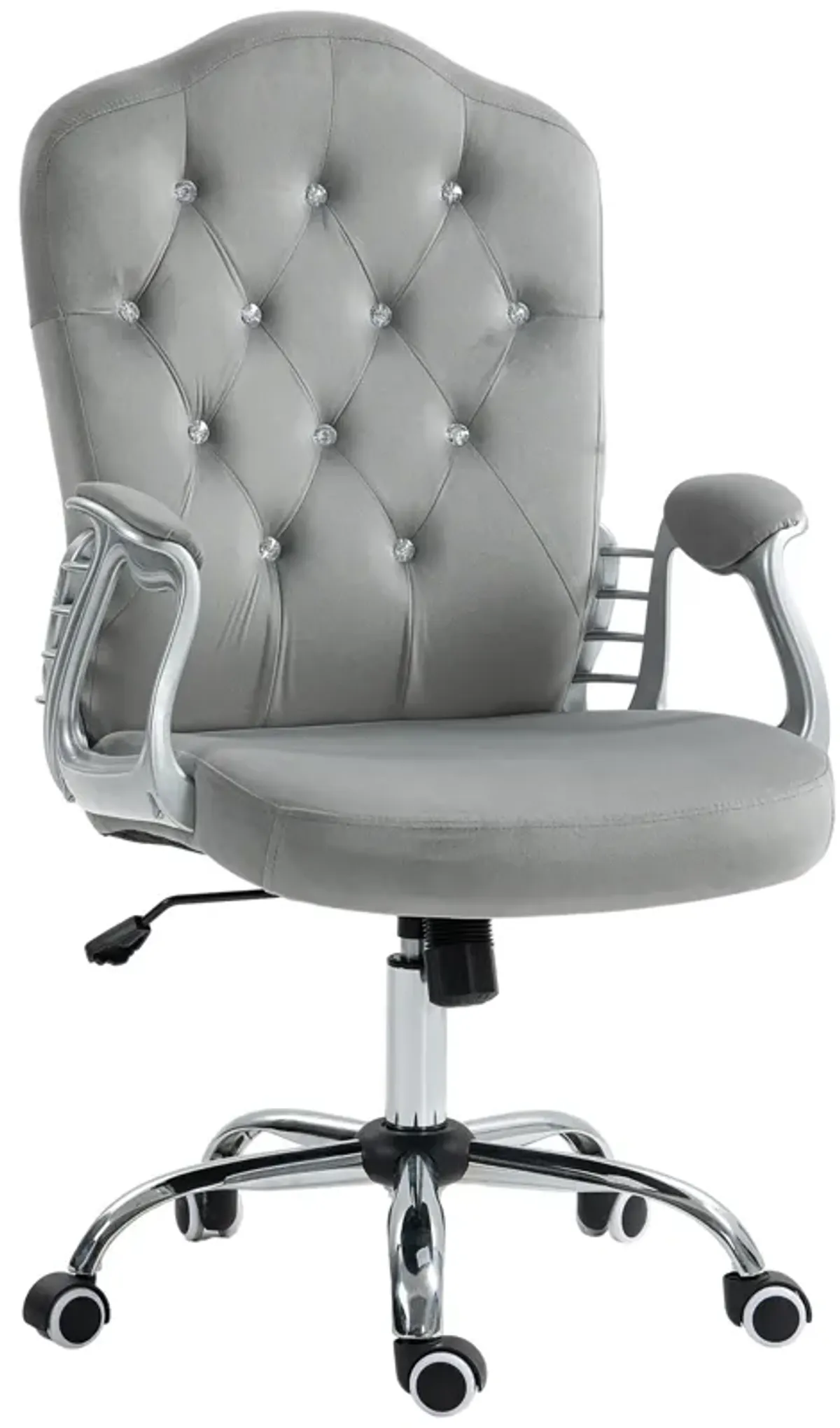 Vinsetto Home Office Chair, Velvet Computer Chair, Button Tufted Desk Chair with Swivel Wheels, Adjustable Height, and Tilt Function, Light Gray