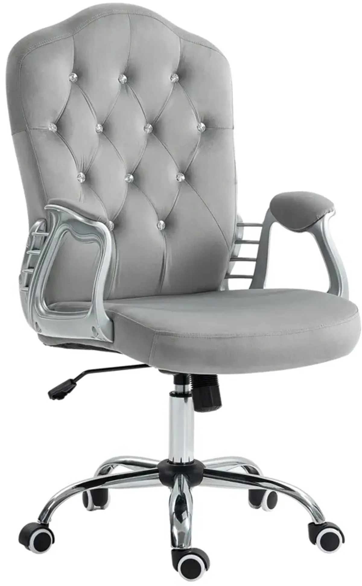 Vinsetto Home Office Chair, Velvet Computer Chair, Button Tufted Desk Chair with Swivel Wheels, Adjustable Height, and Tilt Function, Light Gray