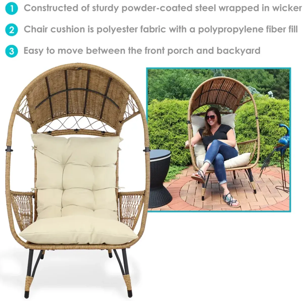 Sunnydaze Shaded Comfort Wicker Outdoor Basket Chair with Cushion